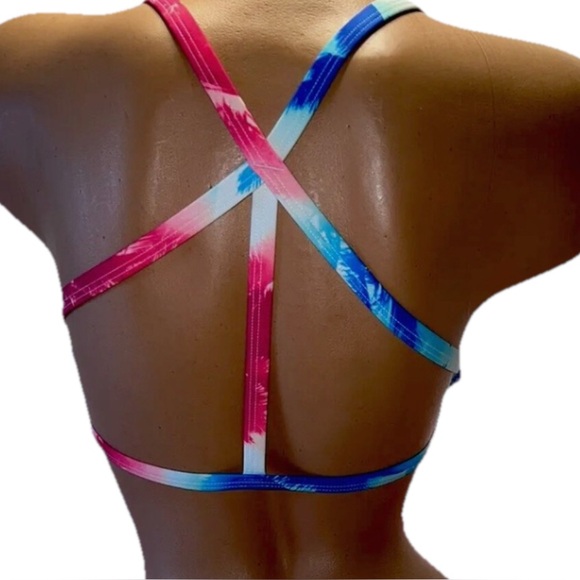 Victoria’s Secret PINK Swim Top MBikini Flounce Ruffle Crossback Multicolor - Picture 3 of 6